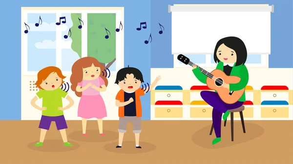 Children Playing Music Room — Vector de stock