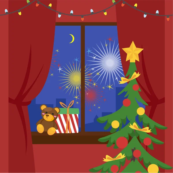 Christmas Tree Gifts Garlands Vector Illustration Design — Image vectorielle