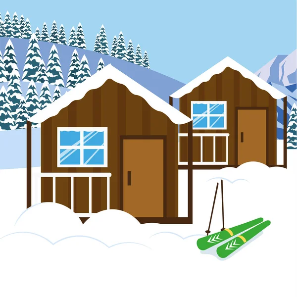 Winter Landscape Houses Tent — Image vectorielle