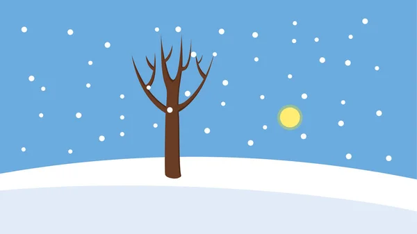 Paisagem Inverno Com Uma Árvore Neve Ilustração Vetorial — Vetor de Stock