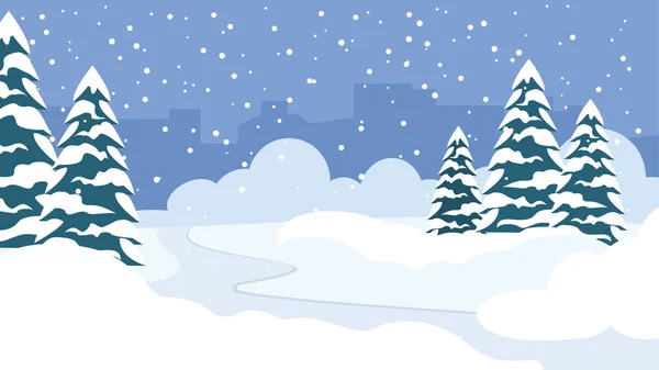 Paisaje Invernal Con Nieve Árboles — Vector de stock