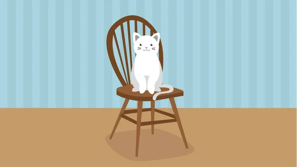 Katze Sitzt Auf Einem Holzstuhl — Stockvektor