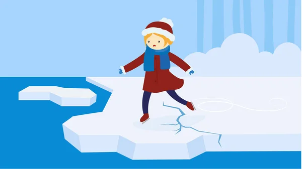 Girl Walks Cracking Ice Floe — Image vectorielle