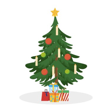 Değerli vektör çizimleriyle mutlu noel ağaçları