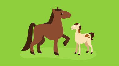 Yeşil arka planda şirin çizgi atlar.