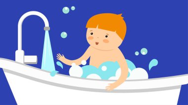 Küvette sevimli küçük bir çocuk, vektör çizimi.