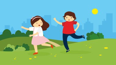 Park vektör çiziminde mutlu genç çift