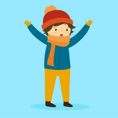 Kışın giysi vektör çizimi yapan genç çocuk