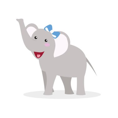 Kafasında fiyonk olan sevimli bir bebek fil.