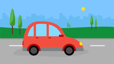 Otomobil karayolu ile hareket ediyor, vektör illüstrasyonu