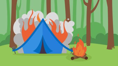kamp çadırı ateş vektör illüstrasyon tasarımı