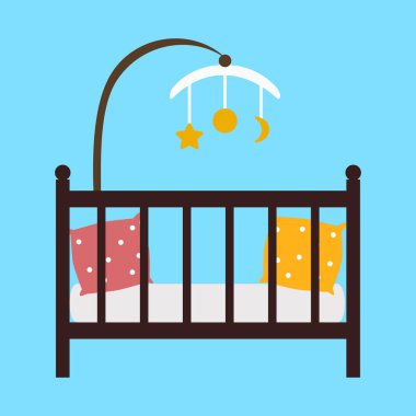 bebek beşiği ikonu. Web tasarımı için yataklı yatak vektör simgelerinin düz çizimi