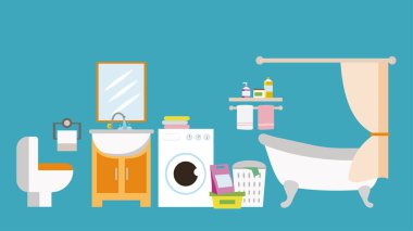 Havlular ve çiçek vektör çizimleriyle banyo içi