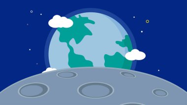 Aylı ve bulutlu gezegen vektör çizim tasarımı