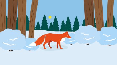 Dağ manzaralı şirin bir çizgi film orman manzarasının vektör çizimi