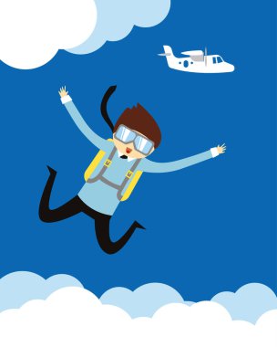 İş adamı roketle uçuyor ve düşüyor.