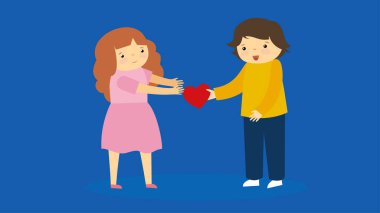 Kalp vektör çizimi tasarımı olan iki aşık.