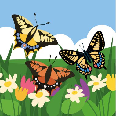 Yeşil bir arka planda sinekler