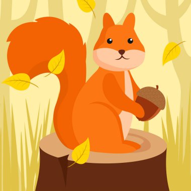 sevimli sincap ile sonbahar yaprakları