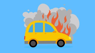 Araba yanıyor ve duman çıkıyor.