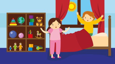 Oda vektör illüstrasyon tasarımında küçük çocuklu aile