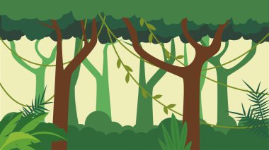 Ağaçlı ve yeşil yapraklı orman manzarası vektör çizimi tasarımı