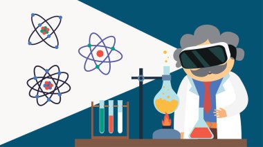 Mikroskop ve matara vektör çizimine sahip bilim adamı