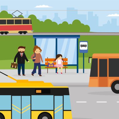 Okula otobüs durağı. vektör illüstrasyonu