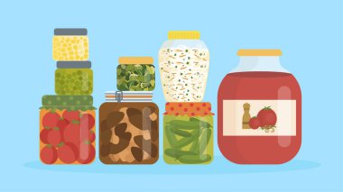 Yiyecek ve içecek ikonunun vektör çizimi. Web için konserve ve vejetaryen stok sembolü seti.