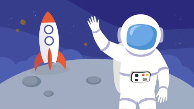 Uzay roketi fırlatılıp bir uzay gemisi fırlatılıyor. vektör illüstrasyonu