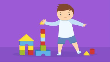 Çocuk oyuncak eviyle oynuyor. vektör illüstrasyonu