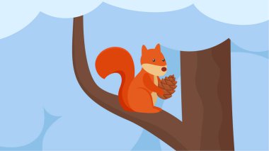 Güz yapraklı şirin çizgi film kedisi.