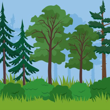 Orman manzarası Ağaçlar ve yeşil otlar