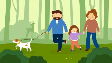 Park vektör çiziminde köpekli aile