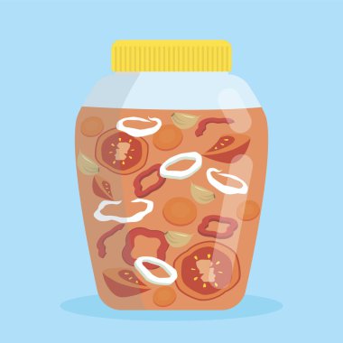 Reçelli kavanoz ve bir bardak su. vektör illüstrasyonu