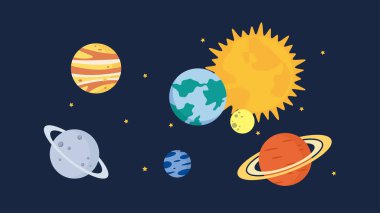 Gezegenlerin ve kozmosun temsili. Web için yer ve yıldız koleksiyonu simgeleri.