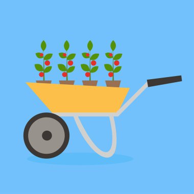 Bitki vektör illüstrasyon tasarımlı el arabası