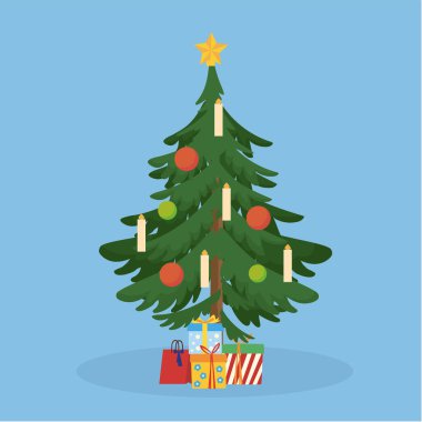 Köknar dallı Noel ağacı ve vektör illüstrasyon tasarımı hediyeleri