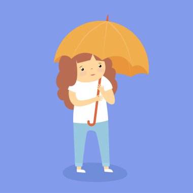 sevimli küçük kız şemsiye ile