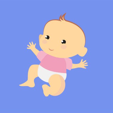 Mavi arka planı olan bebek, vektör illüstrasyonlu.