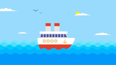 tekne ve deniz vektör çizimi tasarımı