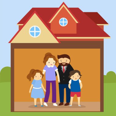 ev vektör illüstrasyon tasarımı olan aile