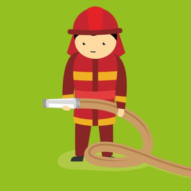 Kırmızı kasklı itfaiyeci. vektör illüstrasyonu
