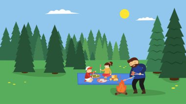 yaz orman vektör çiziminde aileyle piknik