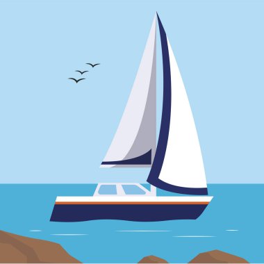 Denizdeki bir yelkenlinin vektör çizimi