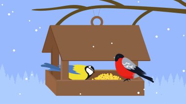 Kış ormanındaki kuşlar. vektör illüstrasyonu