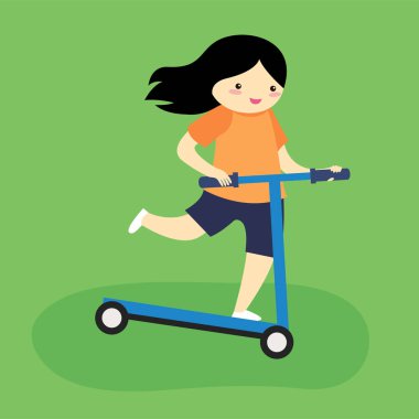 kız scooter kullanıyor, vektör çizimi
