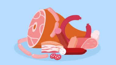 Et, çeşitli yağ ve sosis ürünleri.