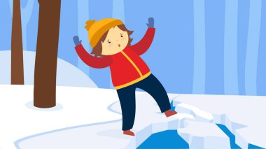 Çocuk kış ormanında, vektör çizimi basit tasarım