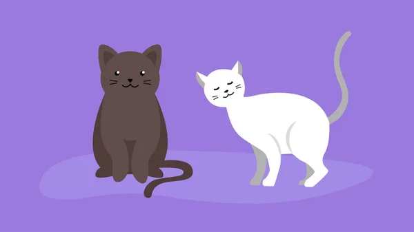 Kedi ikonu. Mor arkaplanda izole edilmiş kedi vektör simgelerinin düz çizimi